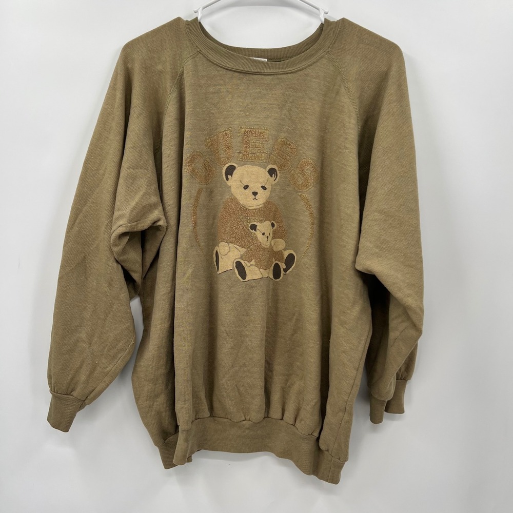 Vintage Guess Georges Marciano Bear Sweatshirt Olive Green XL Made in USA